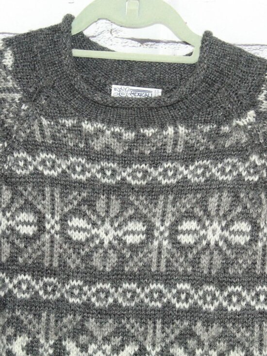 Mexicali Blues Alpaca Wool Gray Fair Isle Crew Neck Sweater Size L Cozycore - Picture 2 of 8